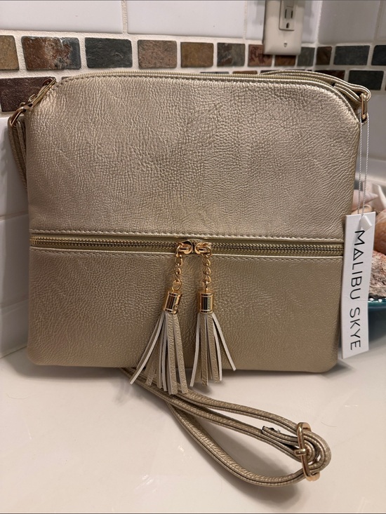 Malibu Skye Handbags - Malibu Skye Metallic Gold Crossbody with Tassel Zipper